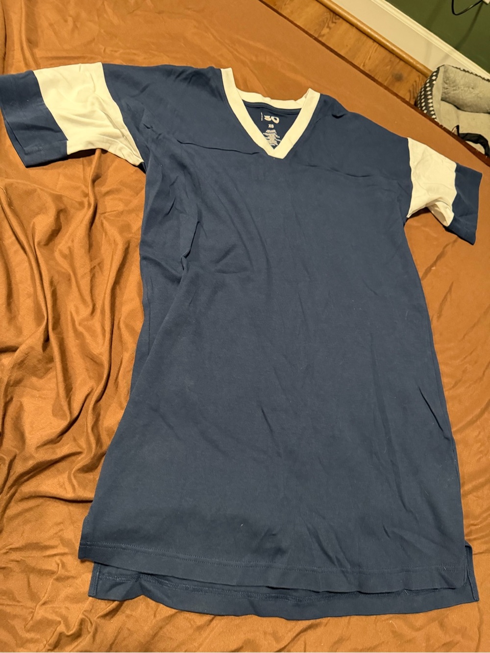 SO Navy Blue & White V-Neck T-Shirt Dress XS